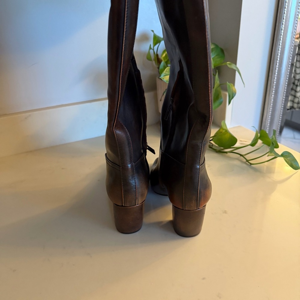 Vince Camuto Dark Brown Leather Knee-High Heeled Boots - Picture 5 of 7